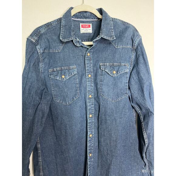 Men's Wrangler Blue Jean Denim Western Style Shirt Size L - Picture 2 of 6